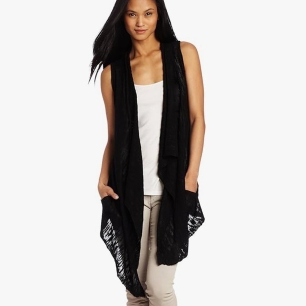 🥑360 Sweater festival linen open cardigan sweater black small sleeveless vest